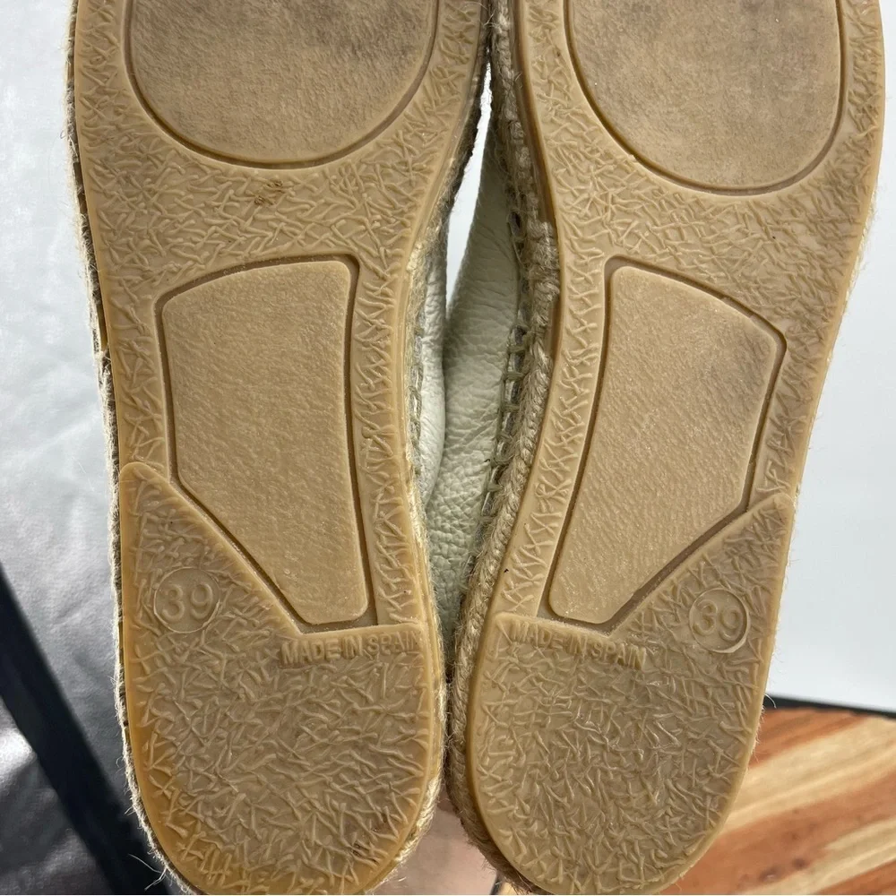 Maypol white Leather Lace Up Espadrille sneakers Shoes Sz. 39 (8) tan laces‎
